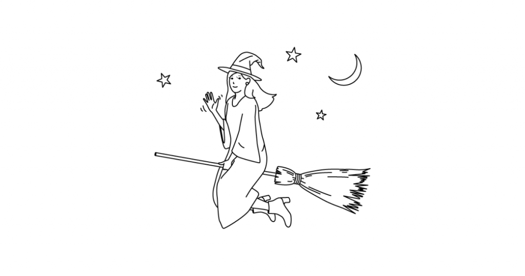 ホウキに乗って手を振る魔女
